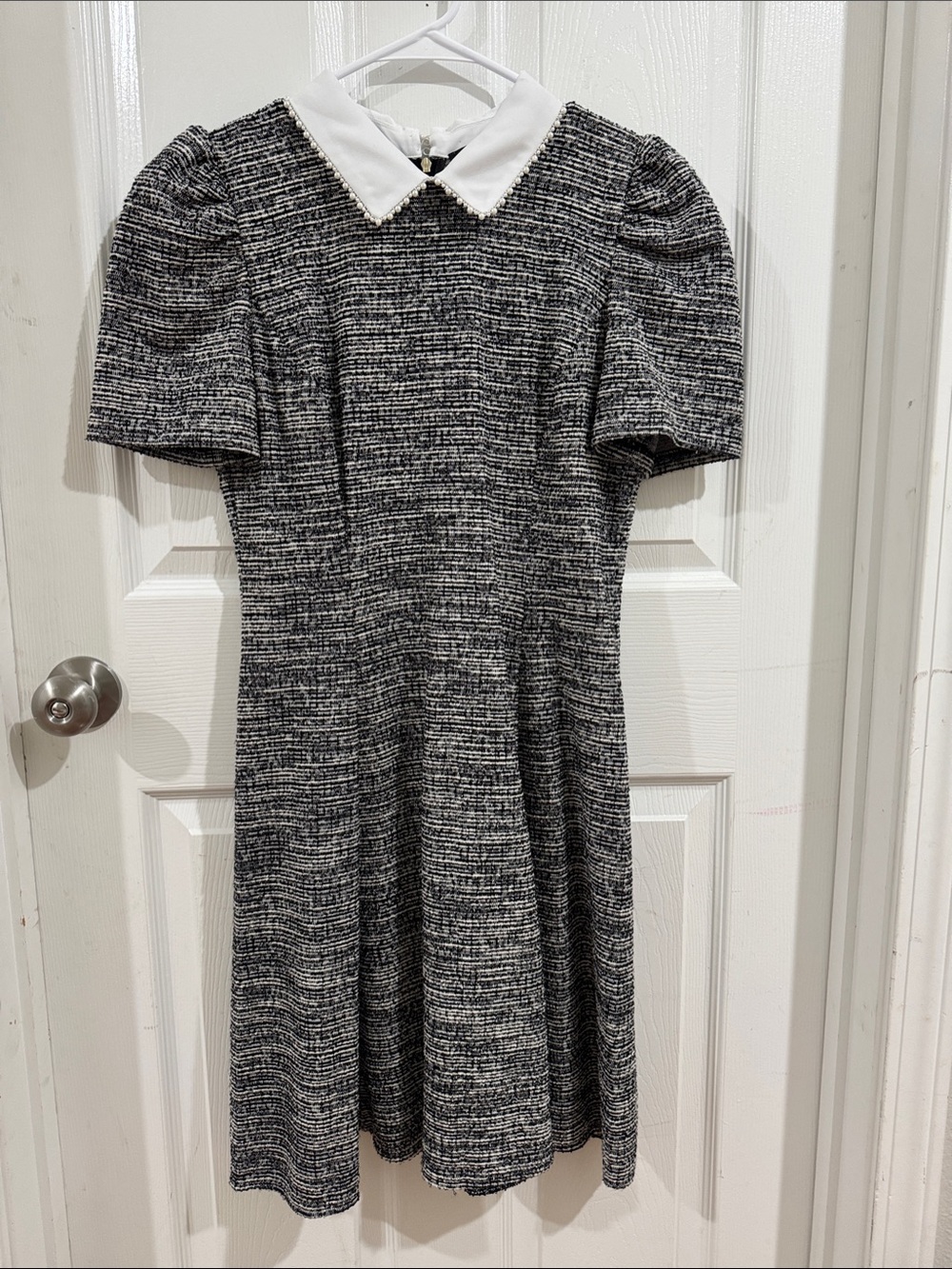 Karl Lagerfeld Black & White Tweed Midi Dress with Contrast Collar